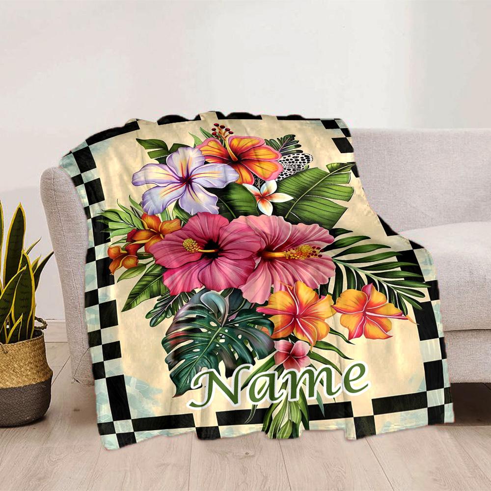 Tropical Flowers Home Customize Your Name Blankets Comfortable Soft Lightweight Allseason Multipurpose Blanket For Picnics Sofas Offices Beds Living
