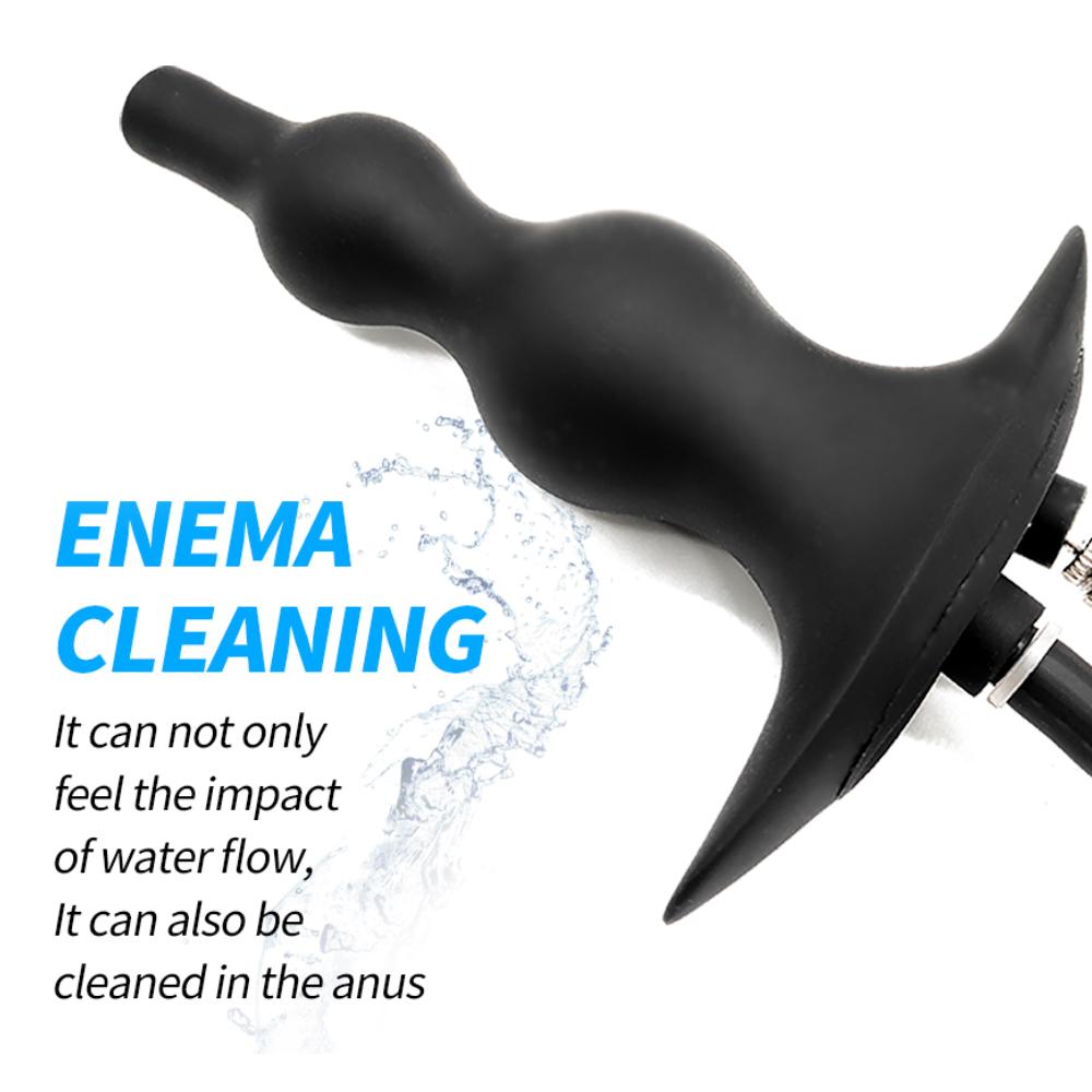 Water Spray Inflatable Anal Plug Anal Enema Cleaner Anal Expander Rear Court Pull Bead Anal Plug Adult SM Alternative Sex