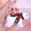 Plush White Bear with Scarf Ornaments Christmas Doll Pendant for Christmas Tree Home Decorations Cartoon Pendants Gift