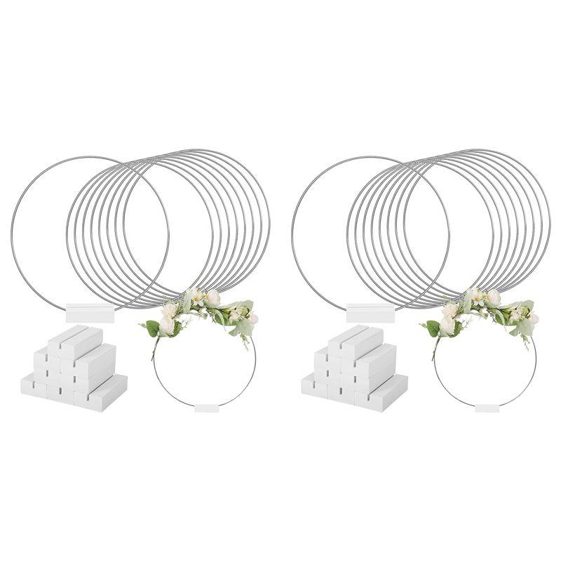 

A60Z20 PCS 25Cm Metal Floral Hoop Centerpiece For Table Wooden Stand Wreath Macrame Silver Hoop Rings For DIY Crafts(White)May