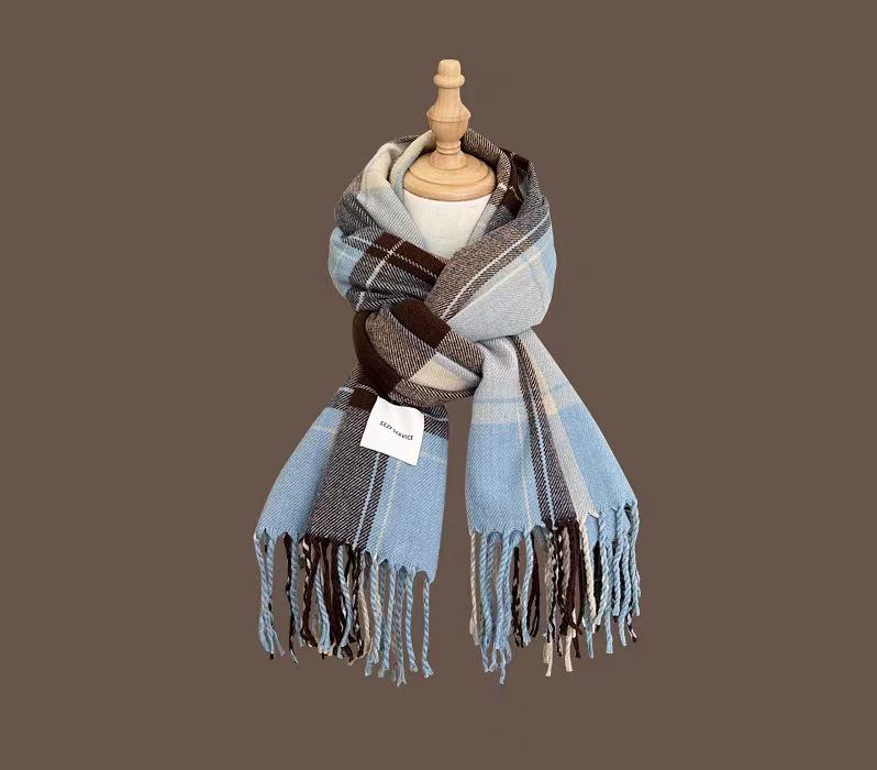 2024 Japonský Retro Kostkovaný Šátek s Třásněmi - Dámský Zimní Hřejivý Všestranný Studentský & Pár Nákrčník