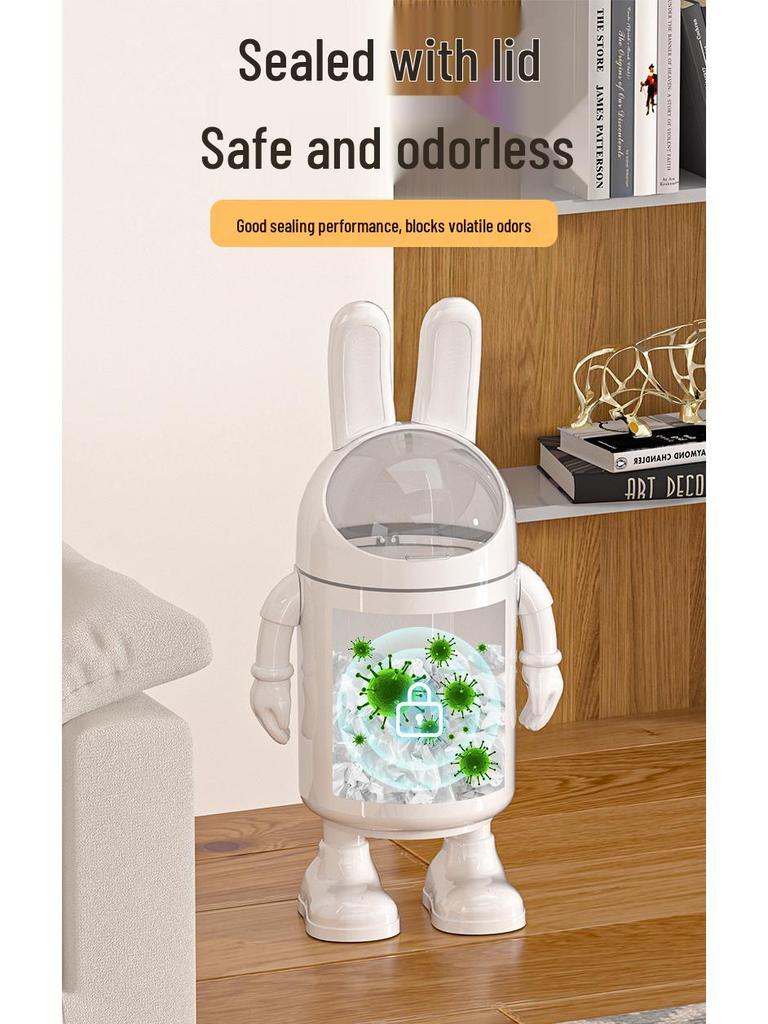Creative Astronaut Trash Can: Cartoon Design, Large Capacity, Foot-Operated, Flip-Top Lid for Living Room or Bedroom.