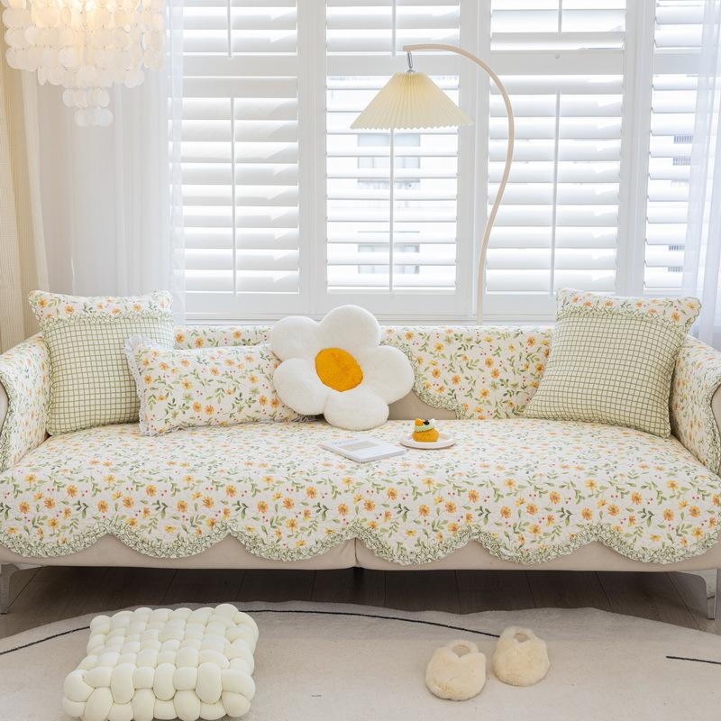 Pure Cotton Sofa Cushion Retro Small Floral Nordic Pastoral Fresh Pure Cotton Four-season Universal Non-slip Sofa Cushion Cover Cover