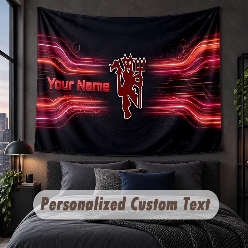 Custom Name Text Tapestry,Manchester United Decorative Wall Hanging, Background Tapestry For Home Bedroom
