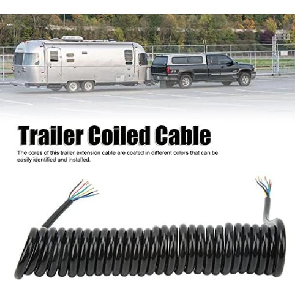 Trailer Extension Wiring Cable, Trailer Extension Coiled Cable 12.8ft 20AWG 7 Core Polyurethane Copper Trailer Extension Cable for Tow Truck RV