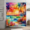 Sunset Palm Tree Beach Shower Curtain Modern Coastal Design for Bathroom Decorations