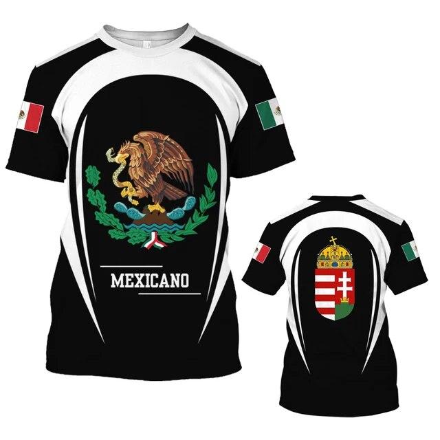Mexico Eagle Mønster T-skjorte for menn Mote 3D-utskrift T-skjorter Hip Hop Harajuku Kortermet Oversized T-skjorte Uformelle topper med o-hals