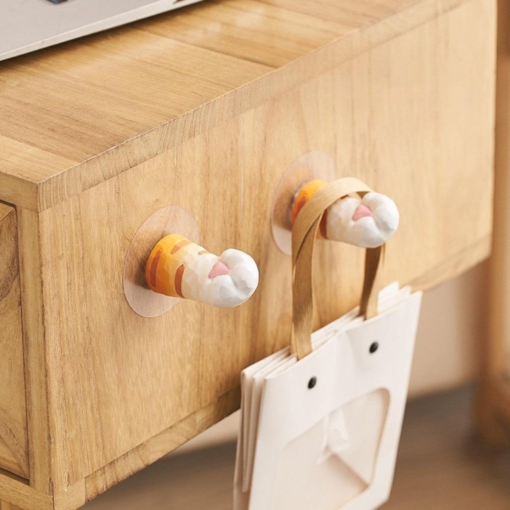 Orange Cat Claw Wall Mounted Hook No Drill Drawer Pull Cute Kitty Paw Door Hook  Home Decoration