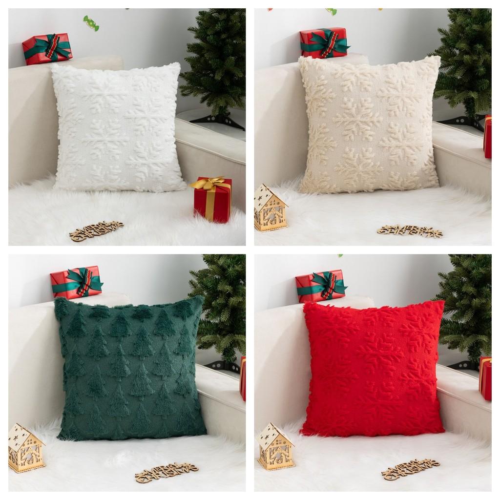 Christmas Tree Snowflake Pillow Cover Plush Throw Pillowcase Winter Home Decor
