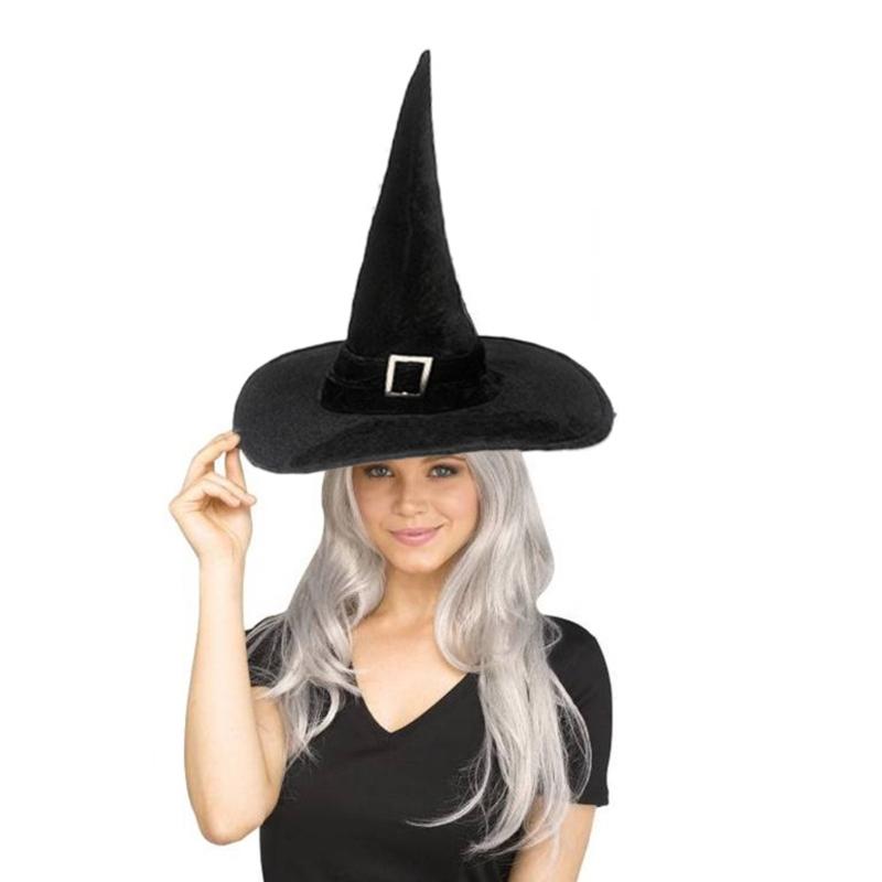 Halloween Party Witch Hats Party Wide Brimmed Pointed Hat Accessory Tulle Witch Hat with Buckles Conjurer