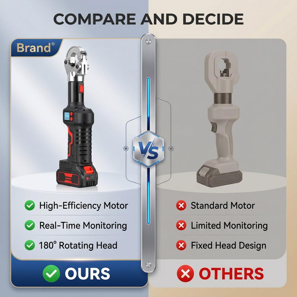 Electric Hydraulic Crimping Tool 12 Ton 6AWG To 600MCM Rechargeable Digital Display Wire Lug Crimper for Copper