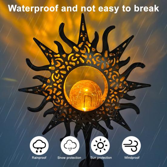 Outdoor Solar Decor Light Artistic Stake Light for Garden Pathway Iron Flame Sun Patio Yard