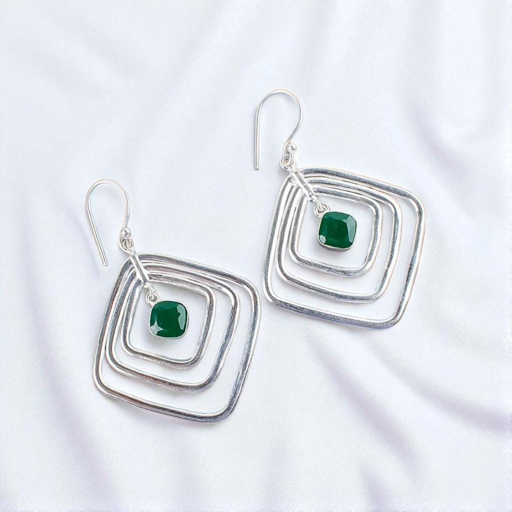 Green Onyx Gemstone 925 Sterling Silver Jewelry Handcrafted Women Earrings 2.44" EE-71-6