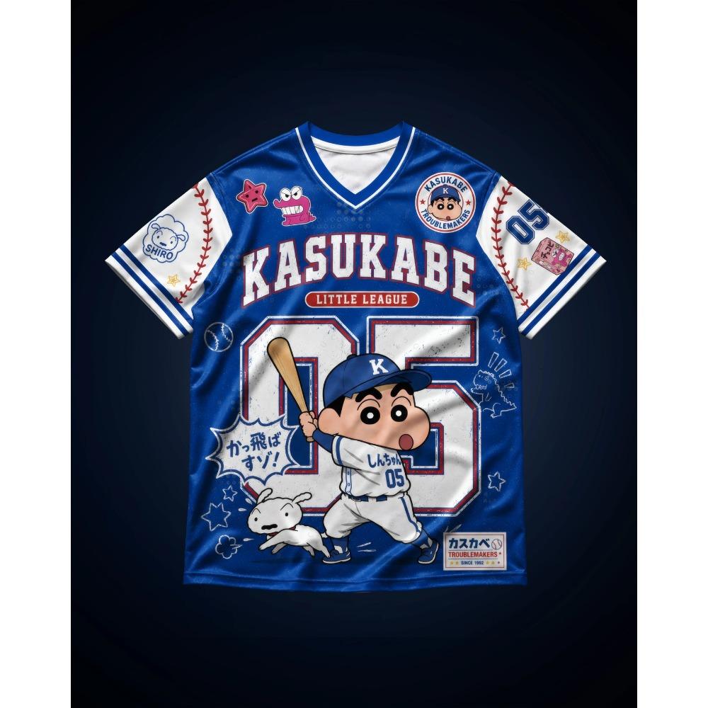 New Crayon Shin-Chan Retro Trendy Brand Cute Cartoon Sports V-Neck Short Sleeved T-Shirt Casual Quick Drying Jersey