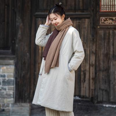 Winter New Zen V-neck Long Cotton Clothes Retro Buckle Hand-wrapped Thread Thickened Cotton Clothes