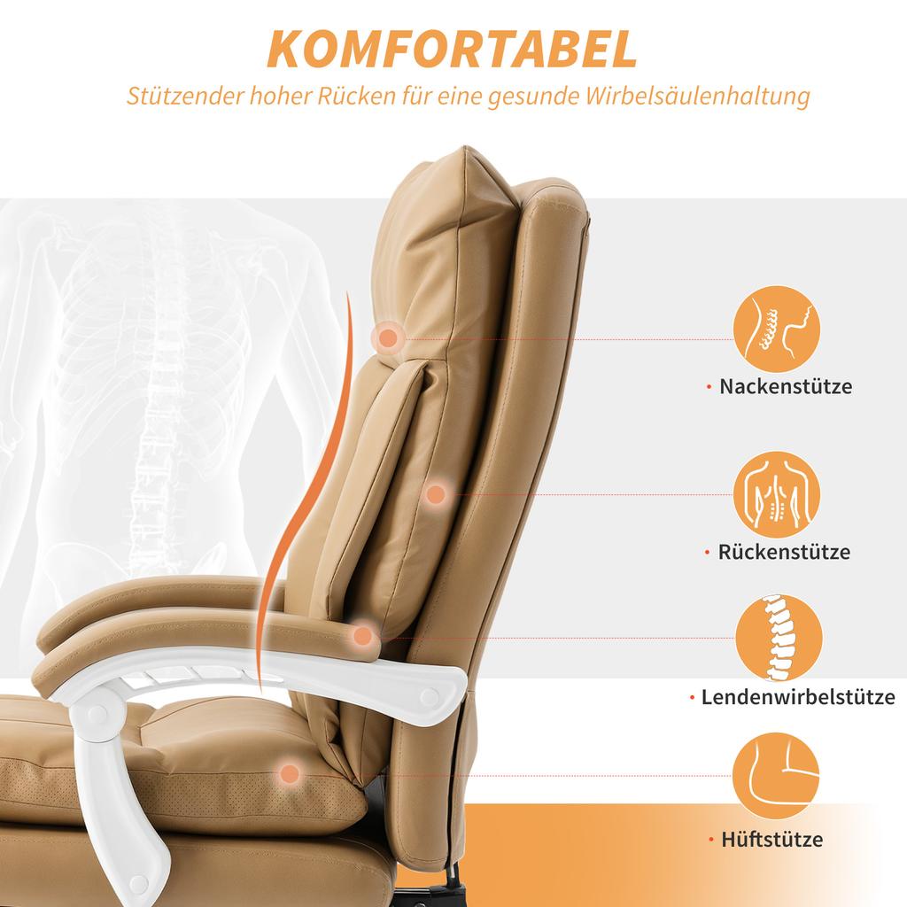 Office Chair Ergonomic Desk Chair with Lumbar Support, Footrest Light Brown