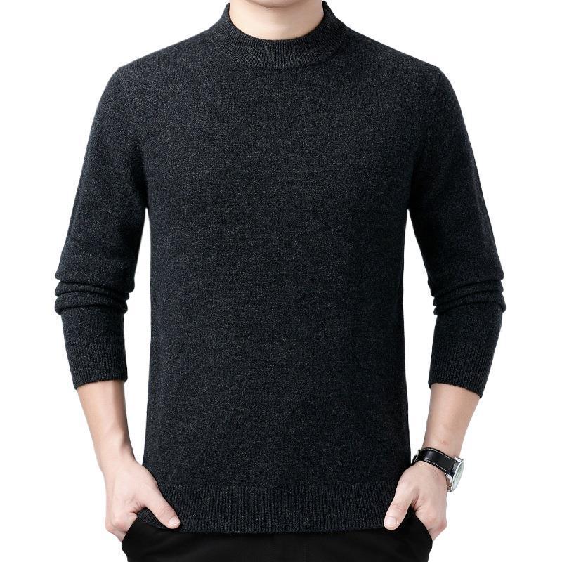 Men's 100% Wool Sweater, 2025 Autumn/Winter, Thickened Warm Half-High Collar, Middle-Aged Dad Knitwear