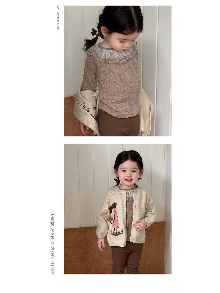 Children's Korean Style Autumn Outfits: Girls' Cardigan Coat Set