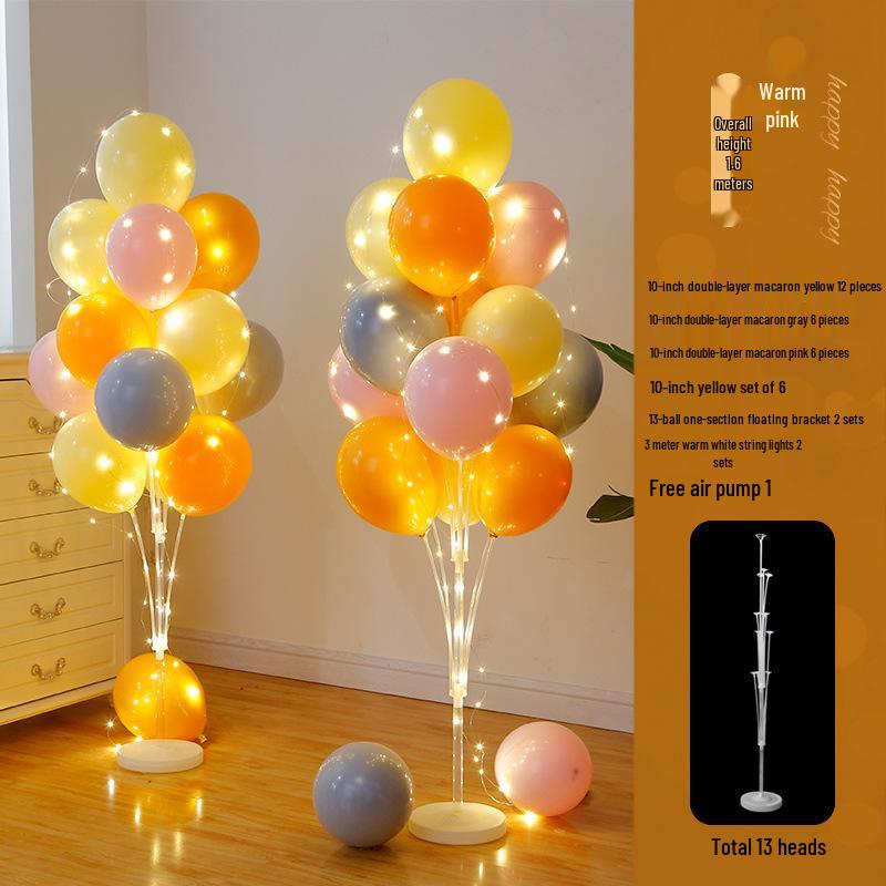 Anniversary & Birthday Balloon Column Decorations: Event Scene Layout with Floor and Background Balloons