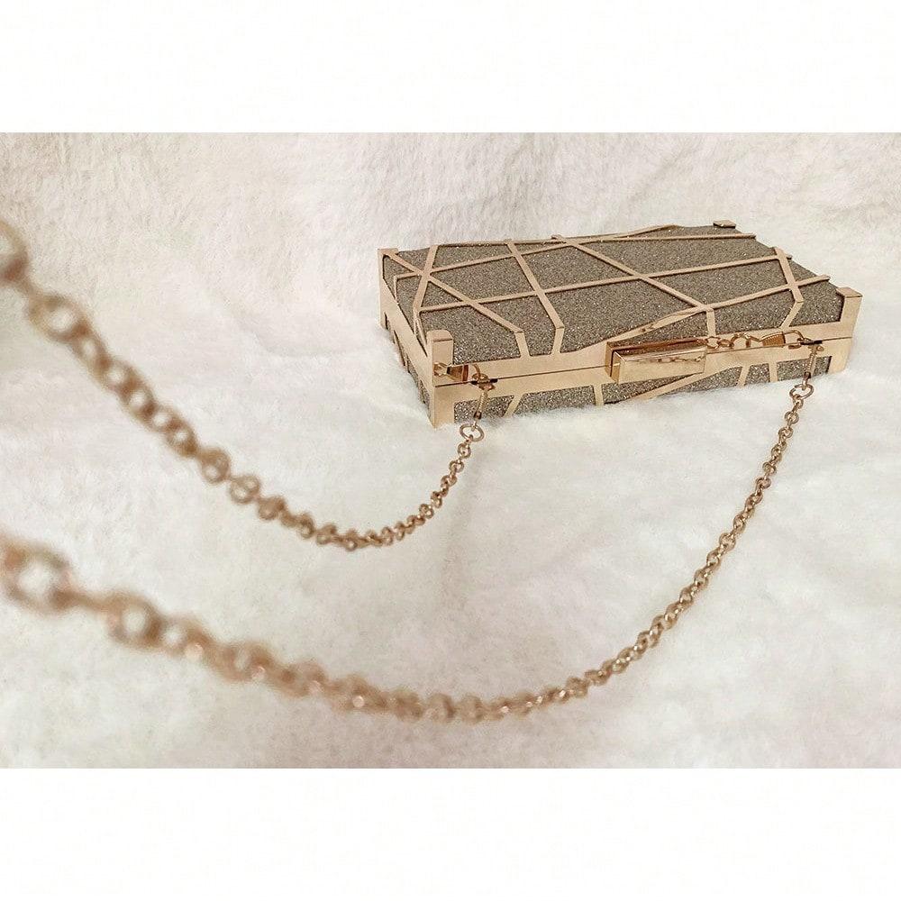 Lignes Métalliques Géométriques Décorent la Robe de Soirée, Sac Polyvalent Porté à la Main, Sac à Épaule Unique, Sac Bandoulière pour Femme golden multicolore