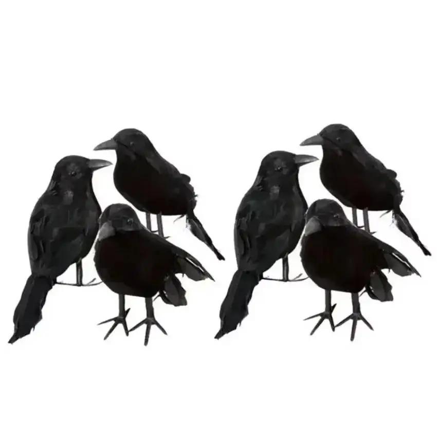 3 Pcs/set Crow Mock Bird Theme Garden Statue Sculpture Toy Feather Animal Festival Decoration Props Party Supplies Decoration