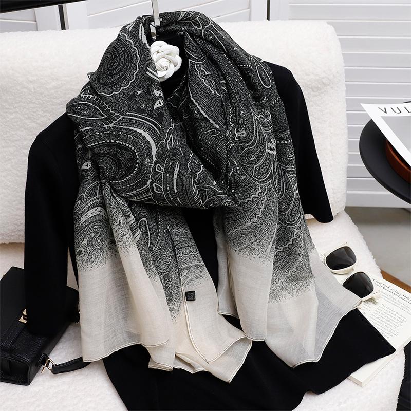 

Богема Пейсли Роскошный Дизайнерский Женский Шарф Женский Вентилируемый Хлопково-Льняной Шаль Четыре Сезона Мусульманский Хиджаб 90*180см 90x180cm