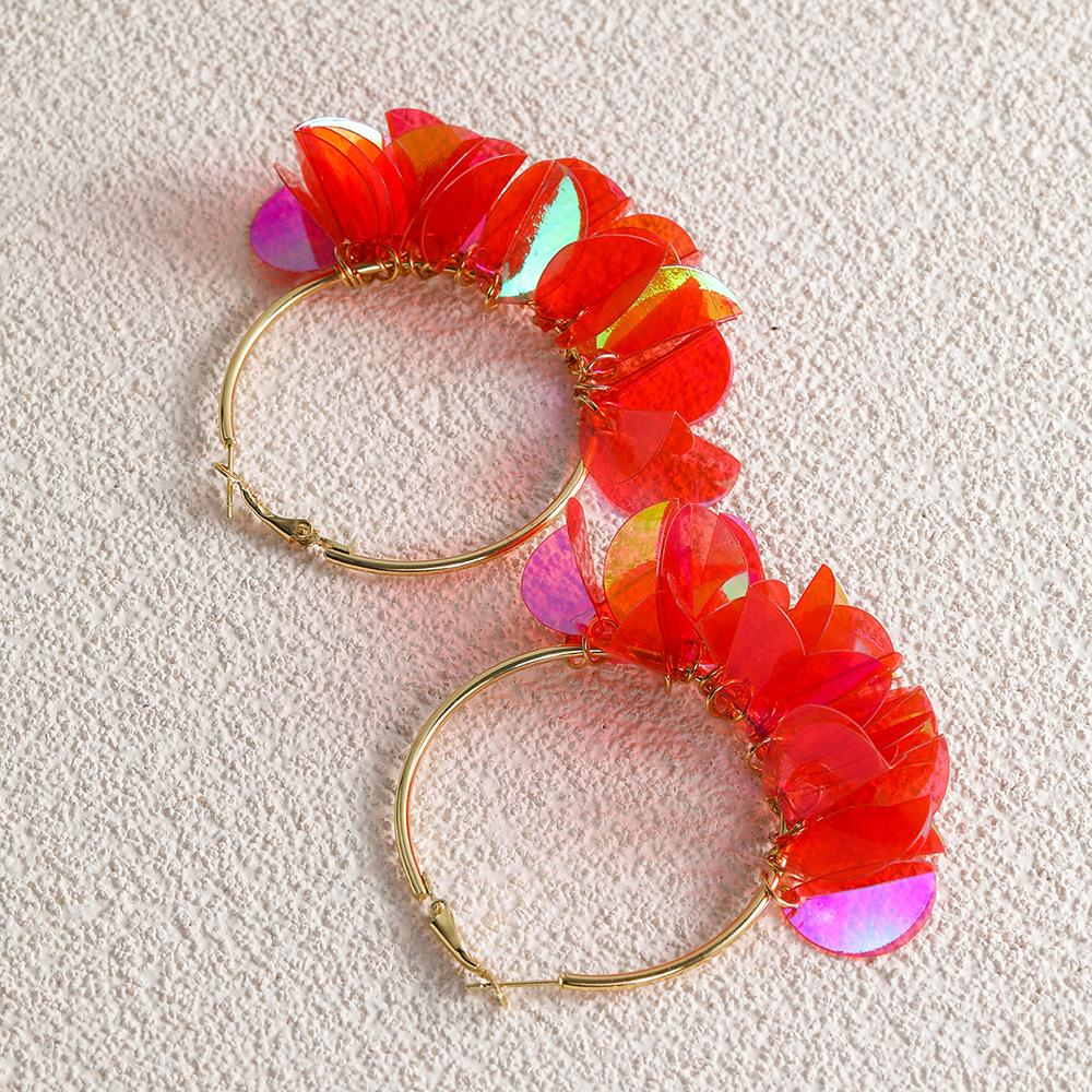 Chic Transparent And Red Alloy Earrings With Design Geometric