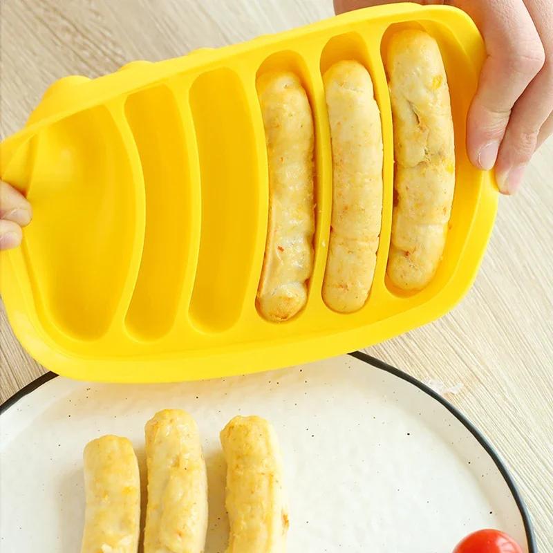 Sausage Maker Mould 6 Cavity Silicone DIY Ham Hot Dog Making Moulds With Lid Kitchen Household Sausages Cake Baking Tools Molds