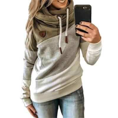 Felpa da donna autunnale con cappuccio in pile, patchwork, manica lunga, pullover