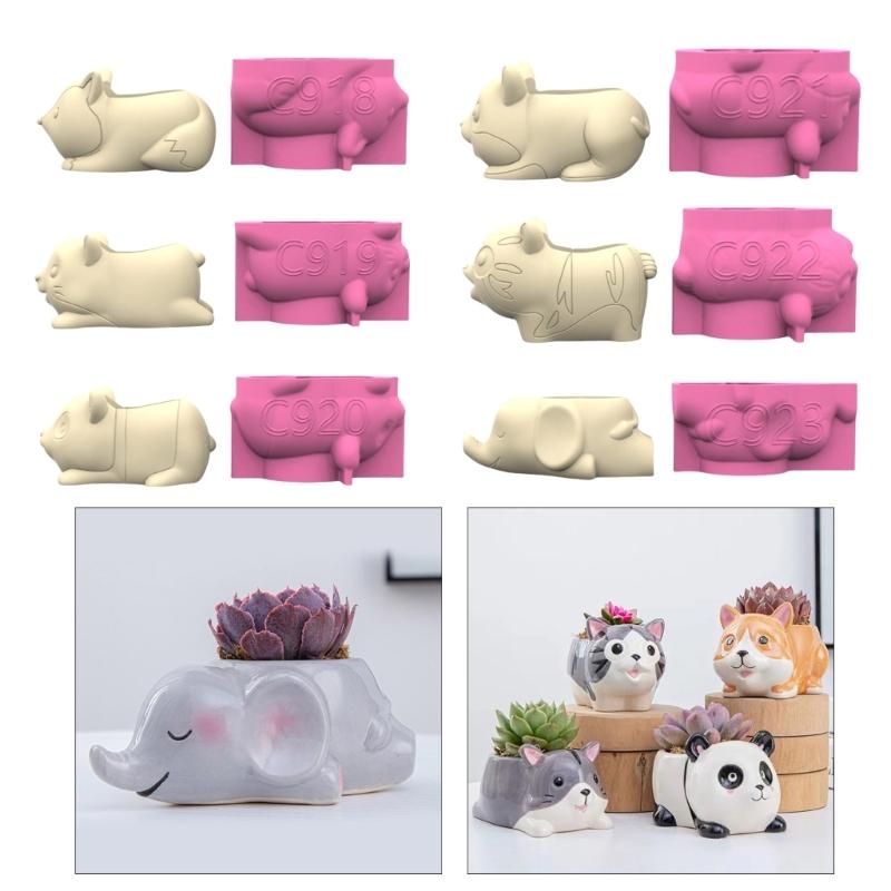 Gardening Pots Mold Succulent Plant Pots Mould Animal Shape Silicone Concrete Casting Mold for Epoxy Resin and Pen Holder