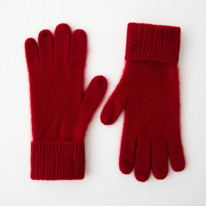 Soft and Glutinous Cashmere New Autumn and Winter Women's Warm Gloves Long and Sweet Style Solid Color Jacquard Knitted Gloves