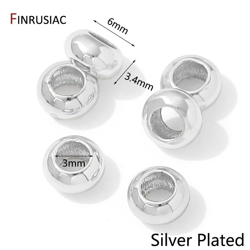 

14/18K Gold Plated Brass Spacer Bead For Jewelry,Separators For Beads,Round Beads With Large Hole,DIY Bracelets Accessories 20 pieces