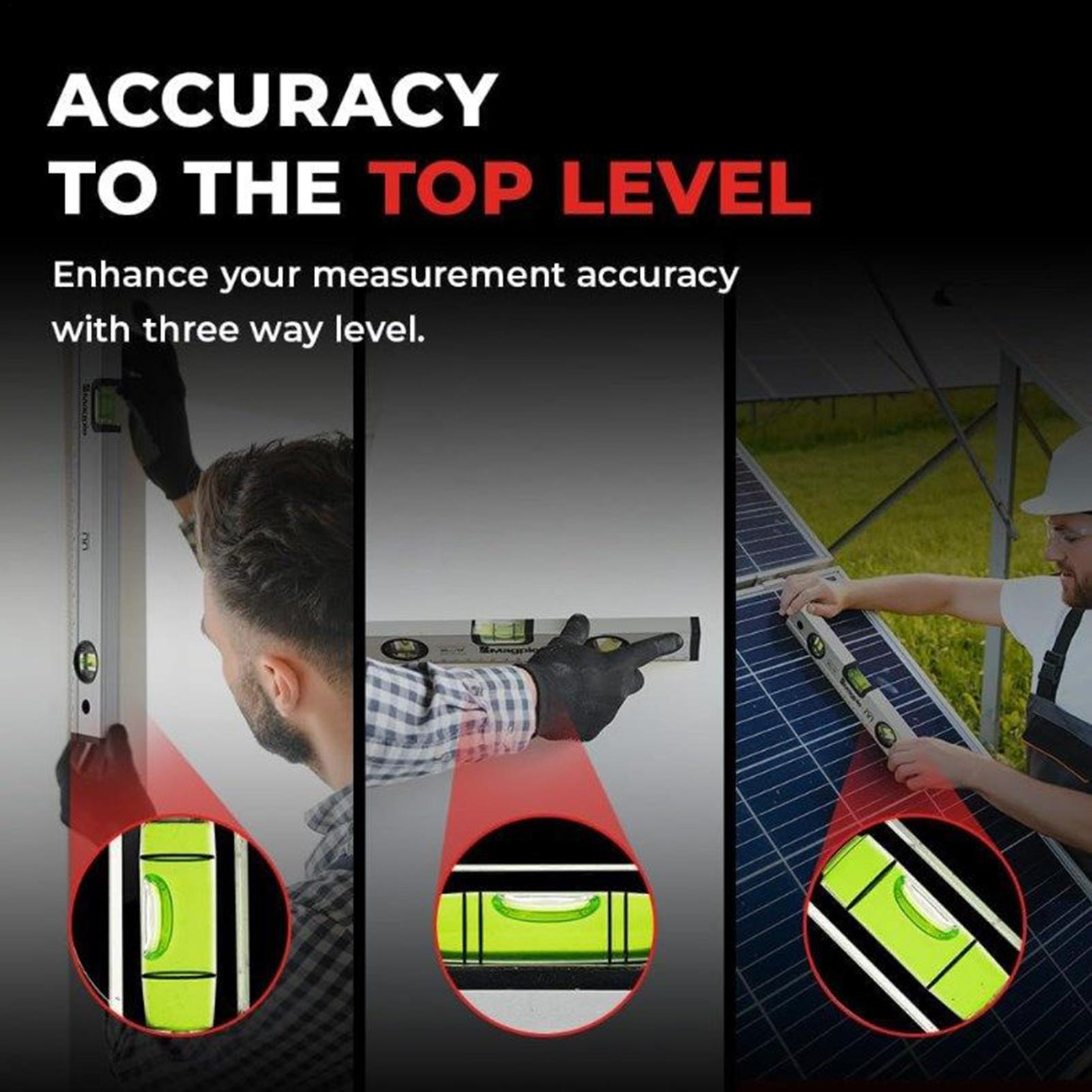 30cm Spirit Level Magnetic Torpedo Level Tool with 3 Vials Aluminum Shockproof Bubble Level High Visibility Measuring Level China Mainland