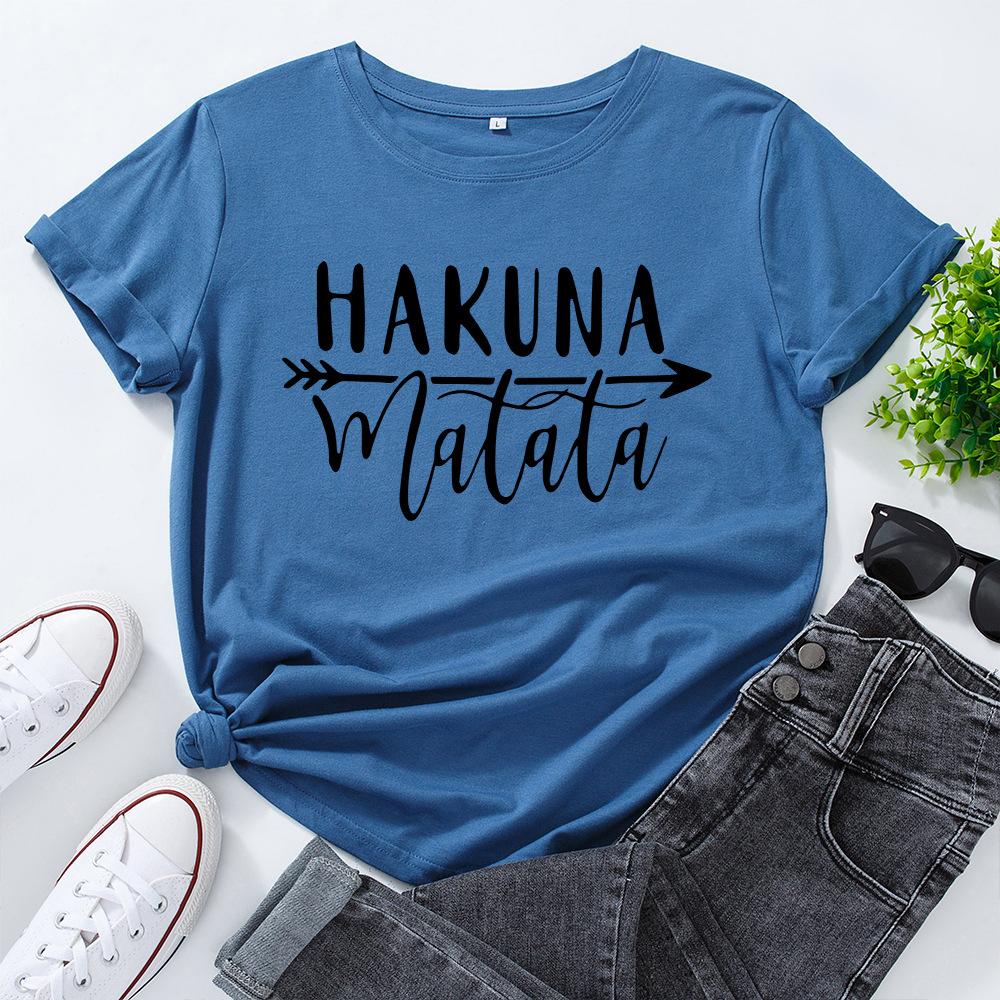 HAKUNA Pattern Cotton T-Shirt Short Sleeve Round Neck Women 2d Print Tops