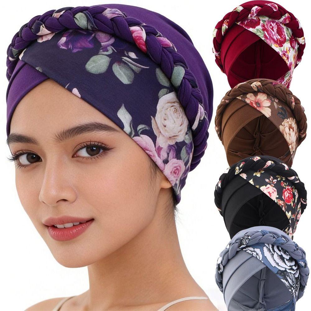Flower Printed Chemo Hat Elastic Stretchy Hijab Cap Fashion Head Wraps Ladies Women
