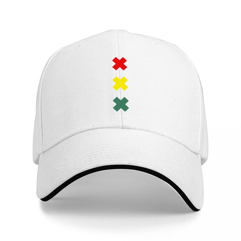 Colorful Cross Pattern Baseball Cap with Red Yellow and Green Symbols on Black Adjustable Hat for Unisex and Women