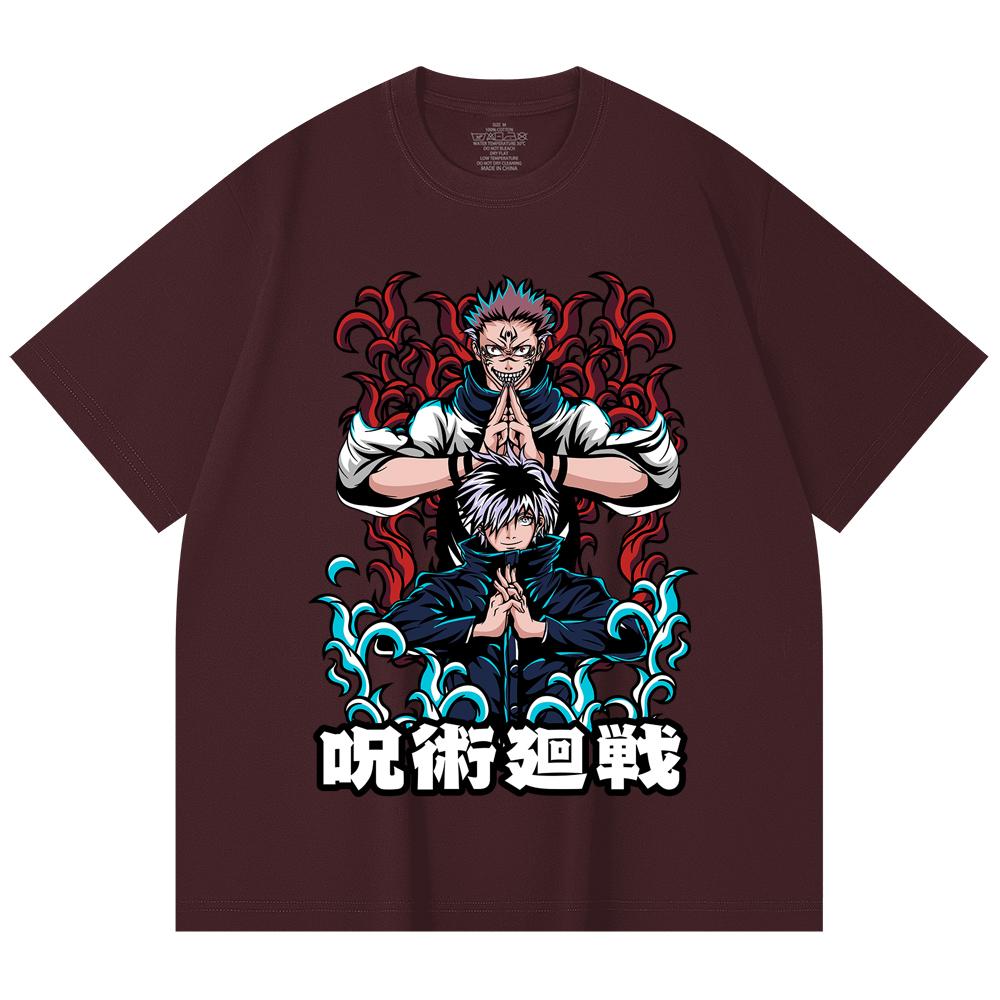 

230 Gsm 100% Cotton Jujutsu Kaisen V49 Gojo Sukuna Print Unisex Heavy Cotton T Shirt 2XL