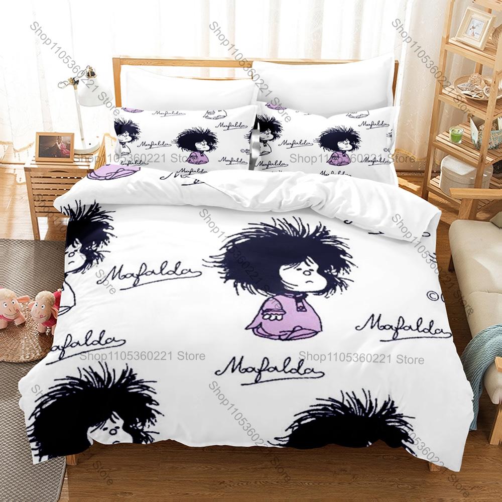 Cute Mafalda Cartoon Bedding Duvet Cover Set 3Pcs Fashion Printed Bed Set Single Double Queen King Size Pillowcase