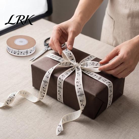 Fabric Ribbon for Scrapbooking Black and White Musical Notes Cotton Ribbon, 5/8" x 11 Yards Music Skin Friendly Trim Note Printed Gift Wrapping