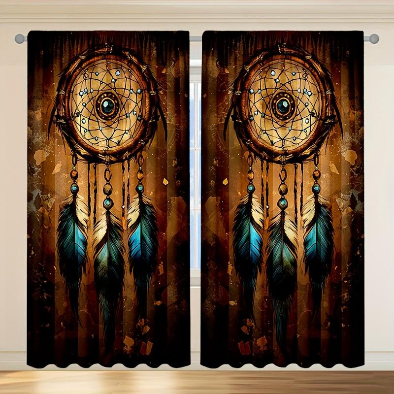 2Pcs Polyester Dreamcatchers Native American Printing Window Curtains Birthday Party Decoration Backdrop Drapes for Living Room