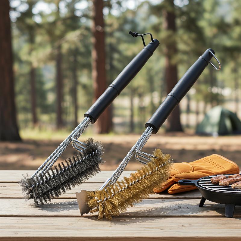 BBQ Grill Cleaning Brush Long Non-slip Grip Handle Rust Resistant Metal Cleaner for Commercial Household Barbecue Use