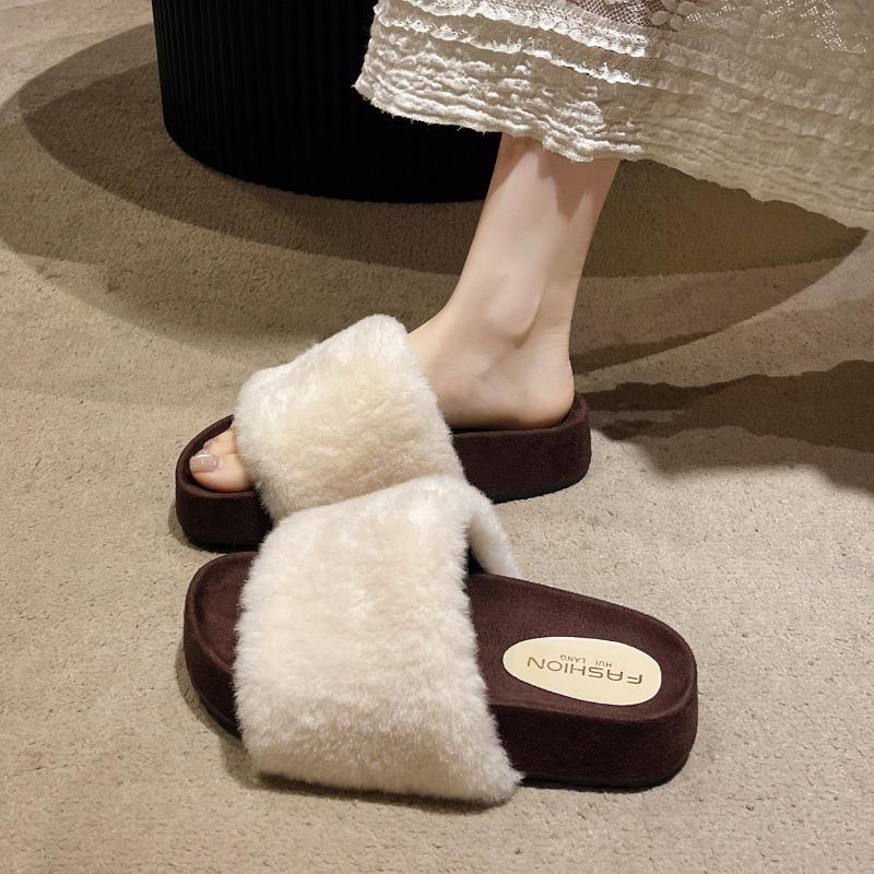 Women's Fashion Slippers Round Toe Platform Sole One-line Slippers Outdoor Fashion All-match Plus-size Casual Korean Style Shoes