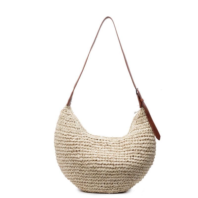 Simple Solid Color Dumpling Shaped Women Casual Shoulder Woven Crossbody Bag For Summer Beach Casual Wear
