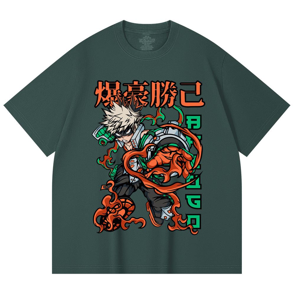 230 Gsm 100% Cotton My Hero Academia V14 Bakugo Print Unisex Heavy Cotton T Shirt
