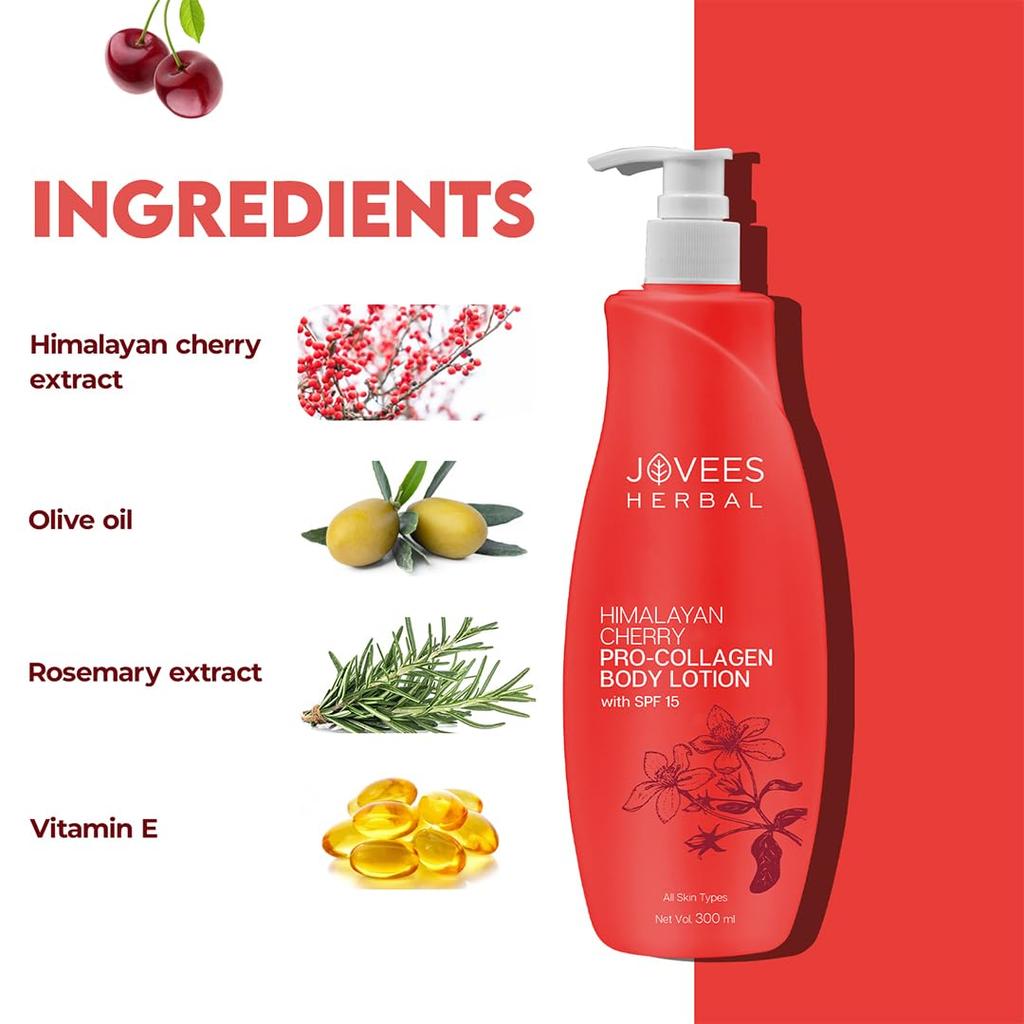 Jovees Herbal Himalayan Cherry Body Lotion 300ml Pack of 1 for Deep Hydration Smooth Radiant Skin Anti-Aging Moisturizer