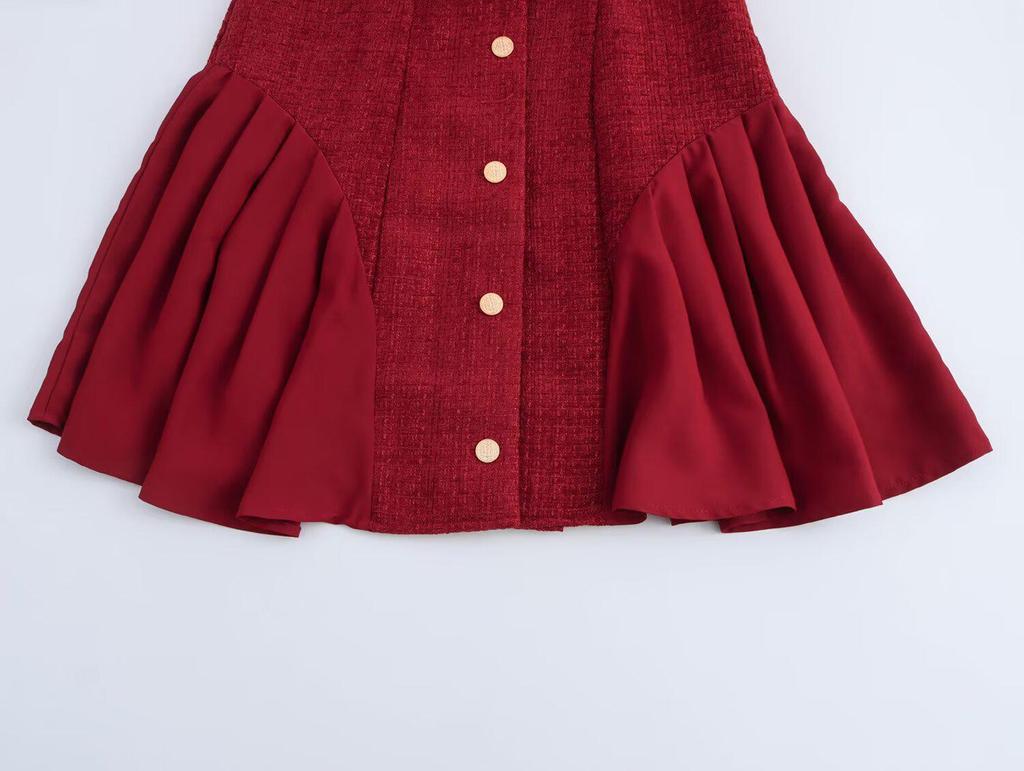 2025 Spring Women's European & American Style Shawl Collar Waist-Hugging Dress with Short Sleeves