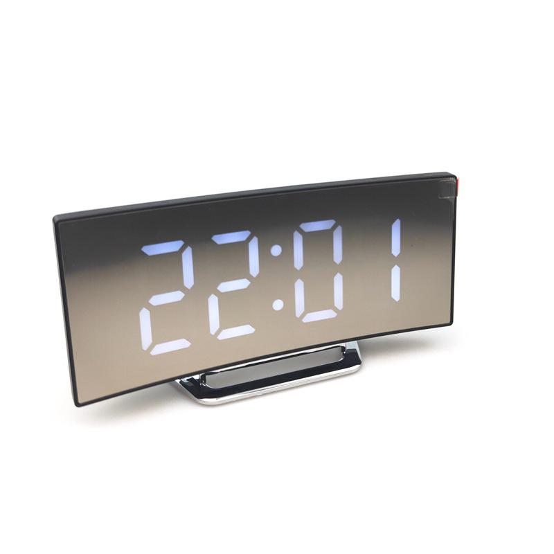 Creative Curved Surface LED Mirror Clock with Large Display and Silent Alarm