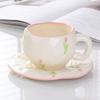 Small floral creative ceramic coffee cup and saucer, hand-squeezed, hand-painted irregular high-value breakfast cup