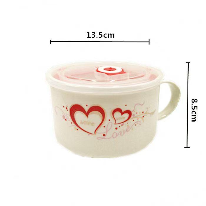 Ceramic Instant Noodle Bowl with Lid, Household Bowls, Microwave Soup, Student Nordic Simple Rice, Large Tableware