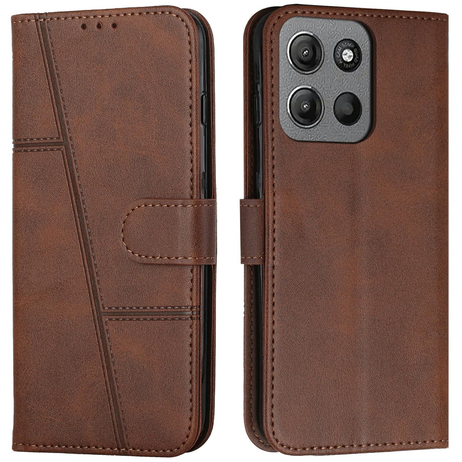 

For Motorola Moto G15 4G Case Stand Flip Protective Leather Phone Cover Brown